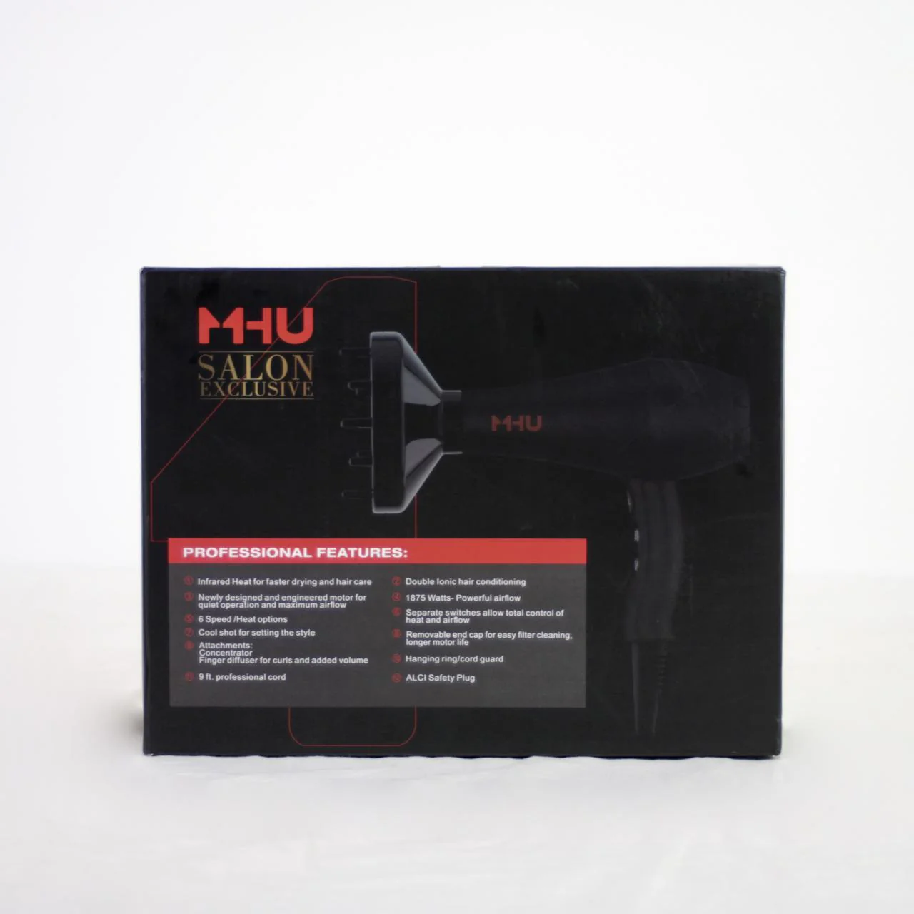 MHU Salon Exclusive Black 1875 Watt Infrared Ionic Salon Dryer - Image 4