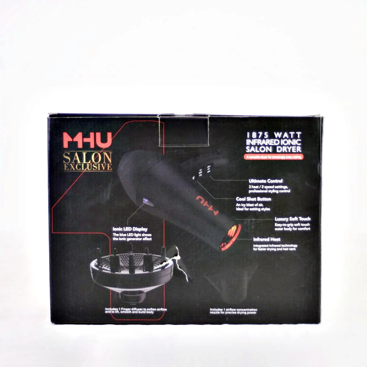MHU Salon Exclusive Black 1875 Watt Infrared Ionic Salon Dryer - Image 5