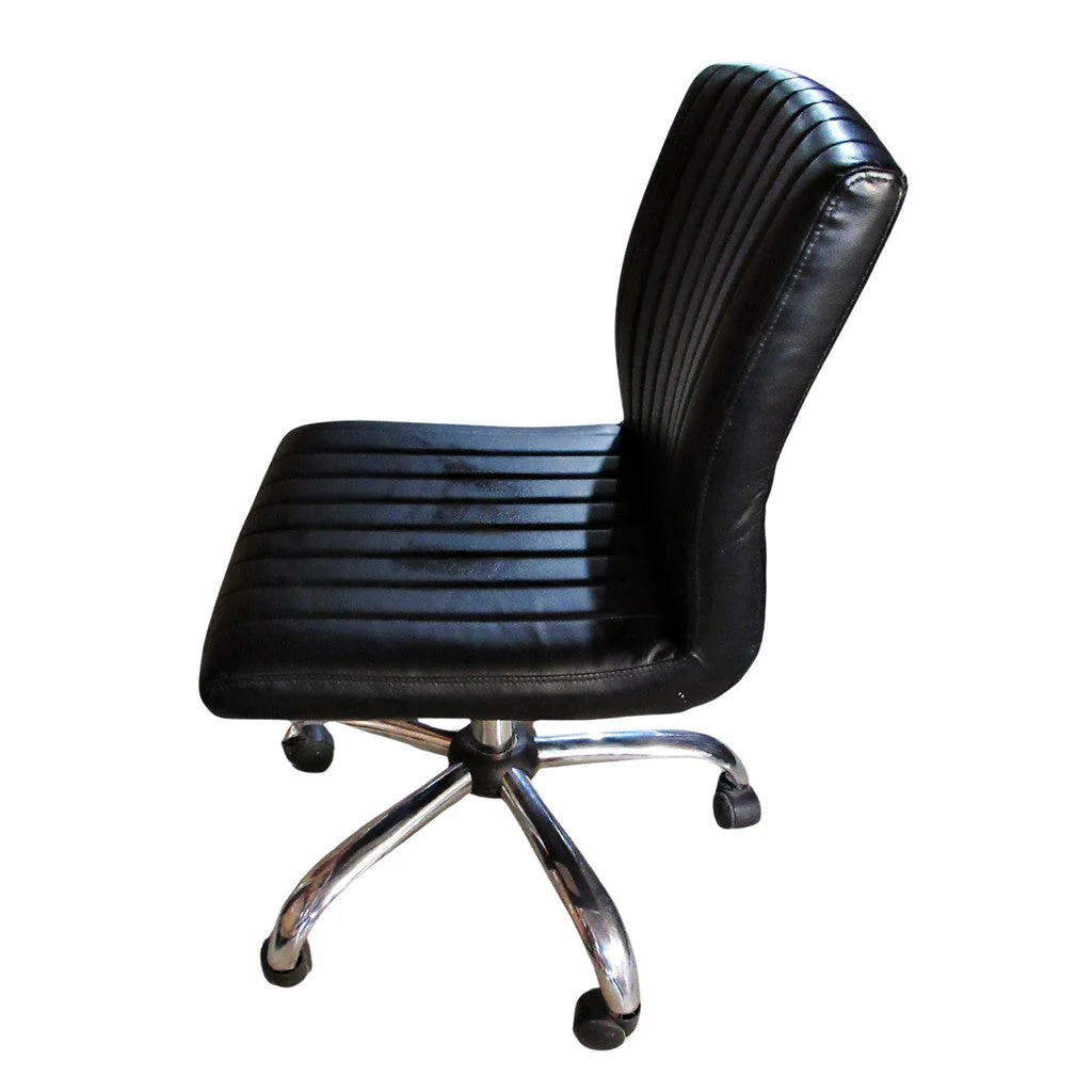 Mid Back Leather Contemporary Ribbed Swivel Office Chair Black - Image 3