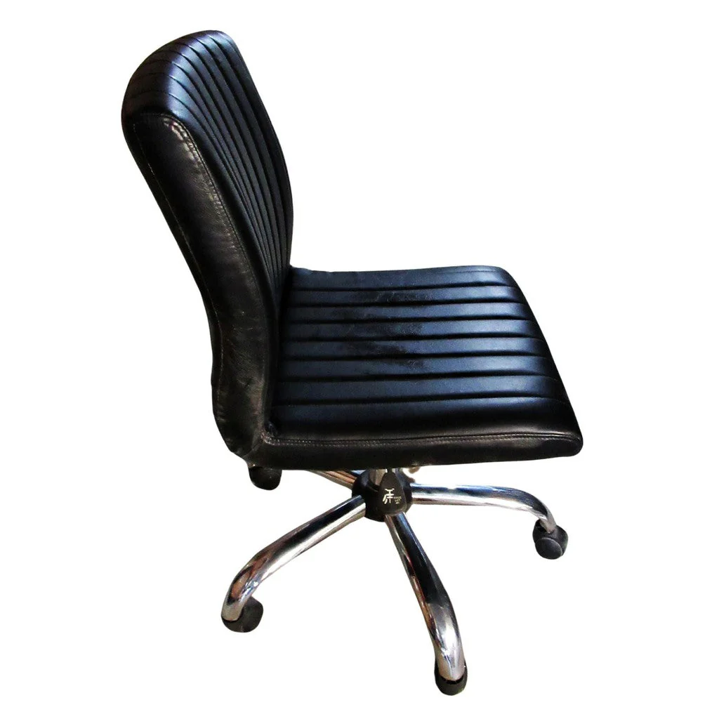 Mid Back Leather Contemporary Ribbed Swivel Office Chair Black - Image 4