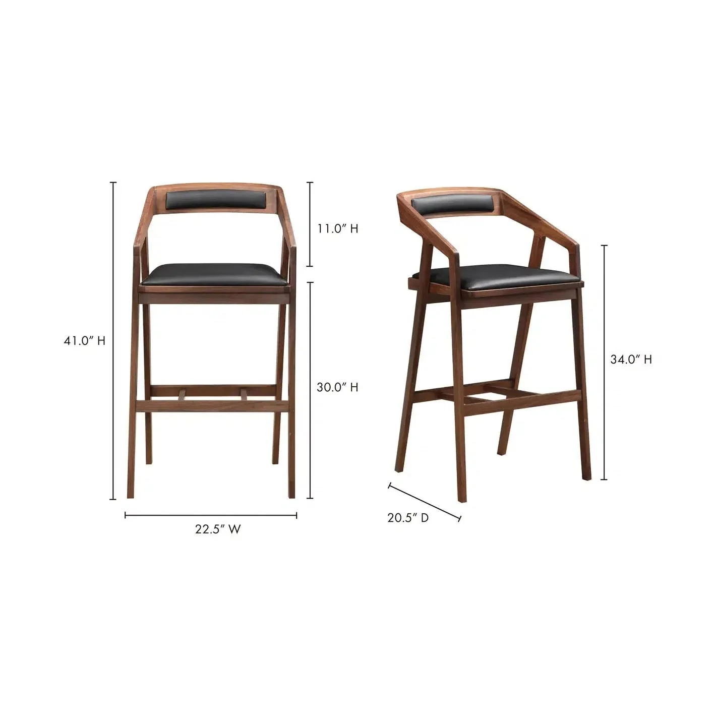 Moe's Padma Bar Stool - Walnut & Black - Image 4