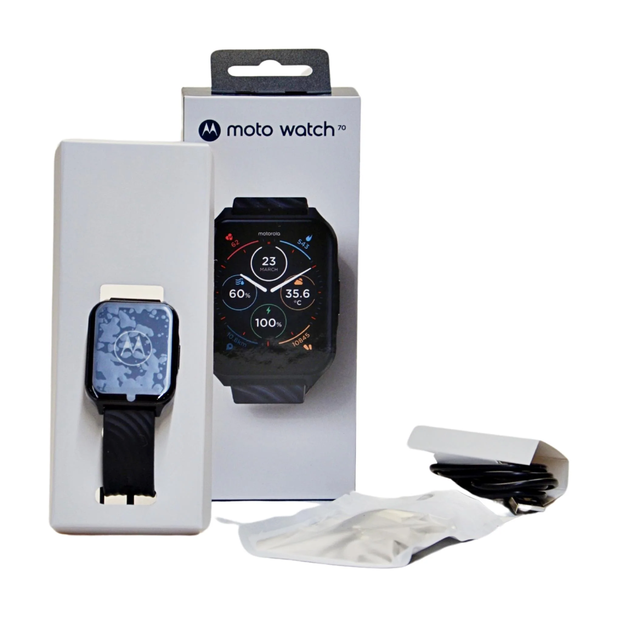Motorola Moto70 Smartwatch with Heart Rate Monitor Watch - Black