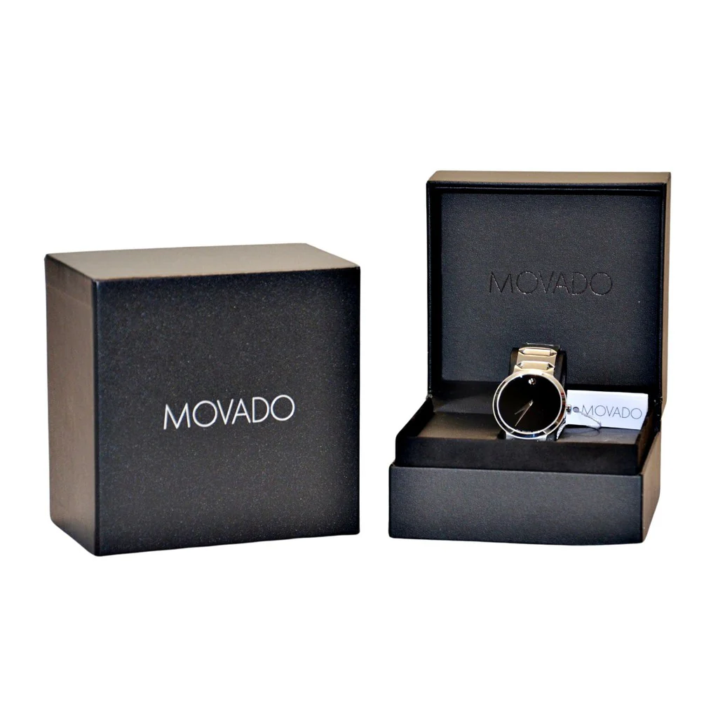 Movado Men's Quartz Black Dial Watch - Silver tone