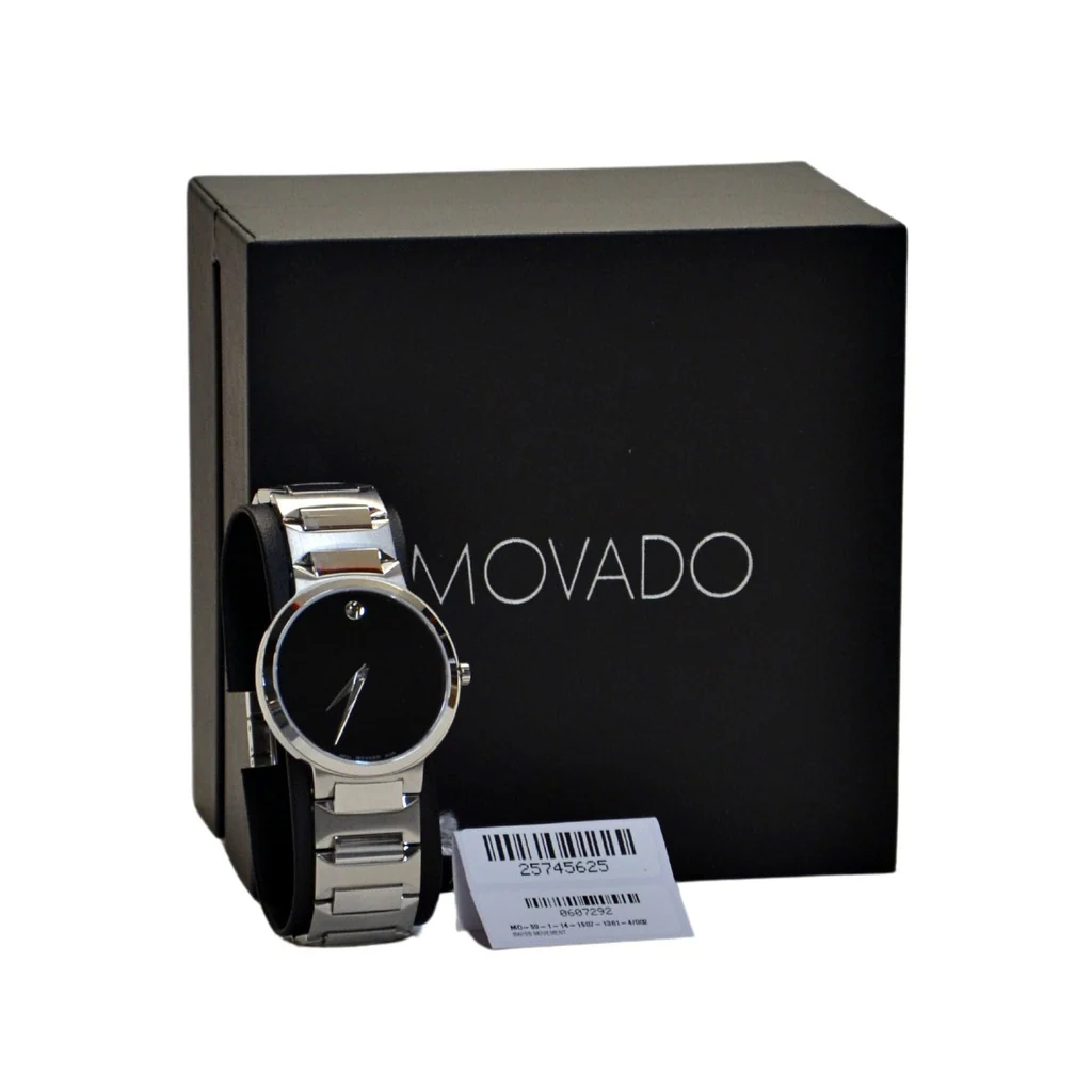 Movado Men's Quartz Black Dial Watch - Silver tone - Image 2