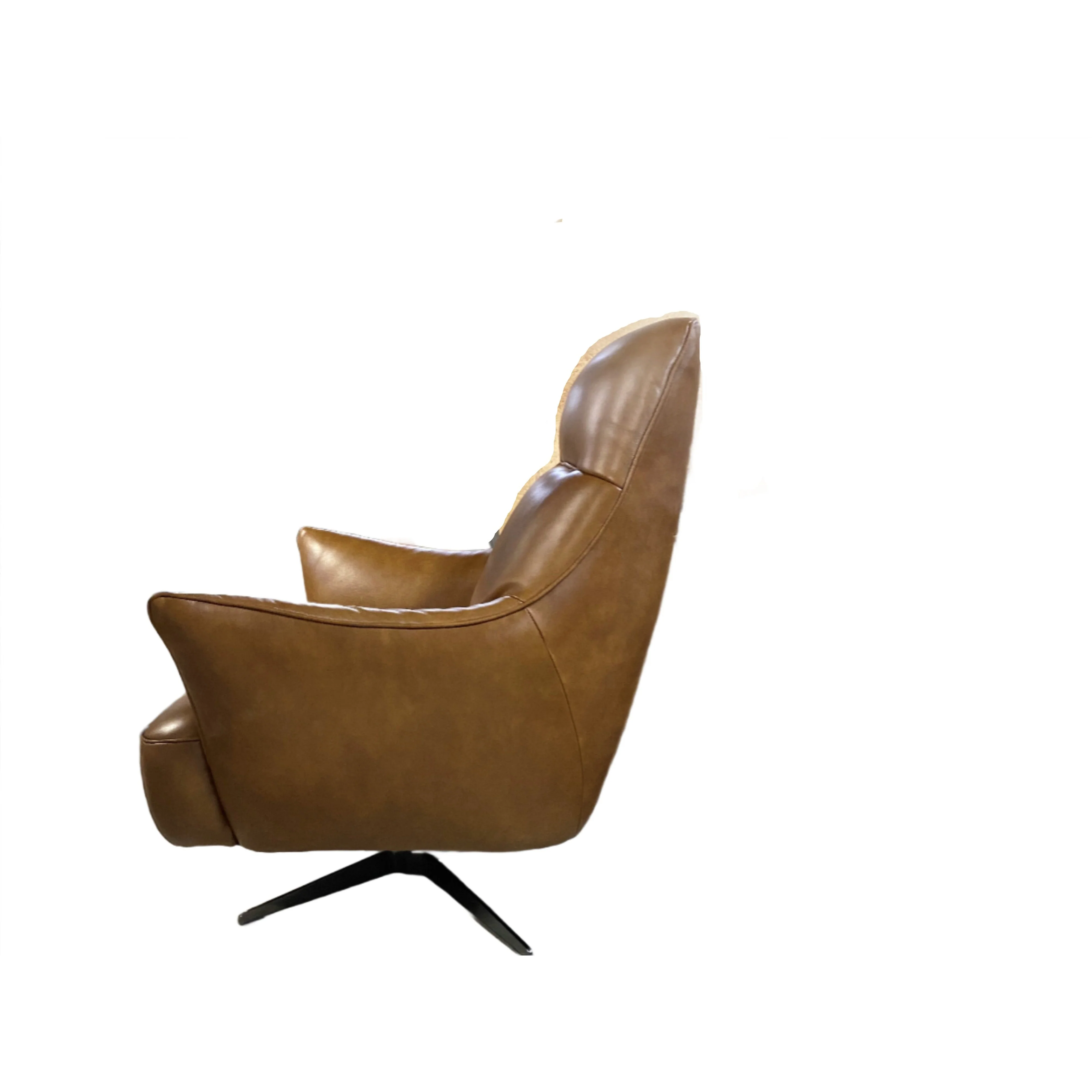 Natuzzi Brown Top Grain Leather Swivel Chair - Image 4
