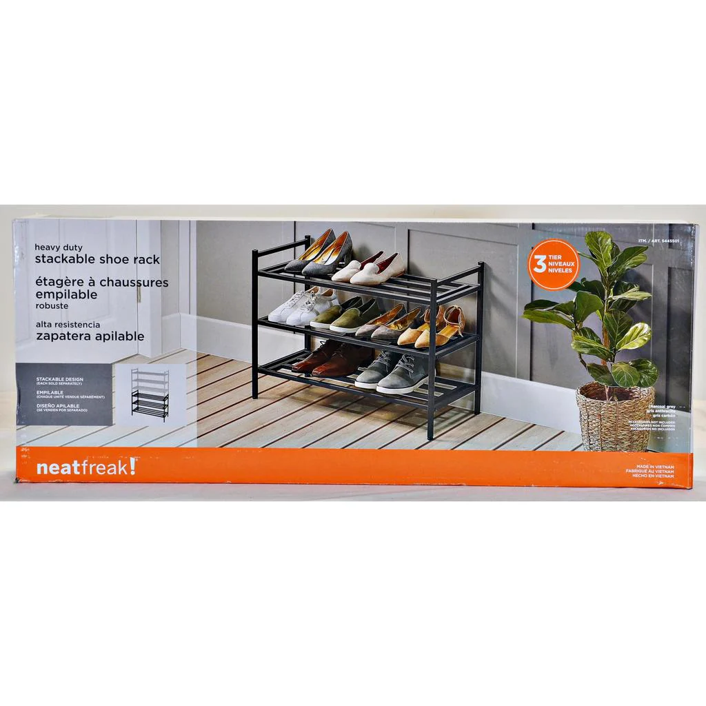 Neatfreak! Heavy Duty Stackable Shoe Rack - 3 Tier - Charcoal Grey - Image 2