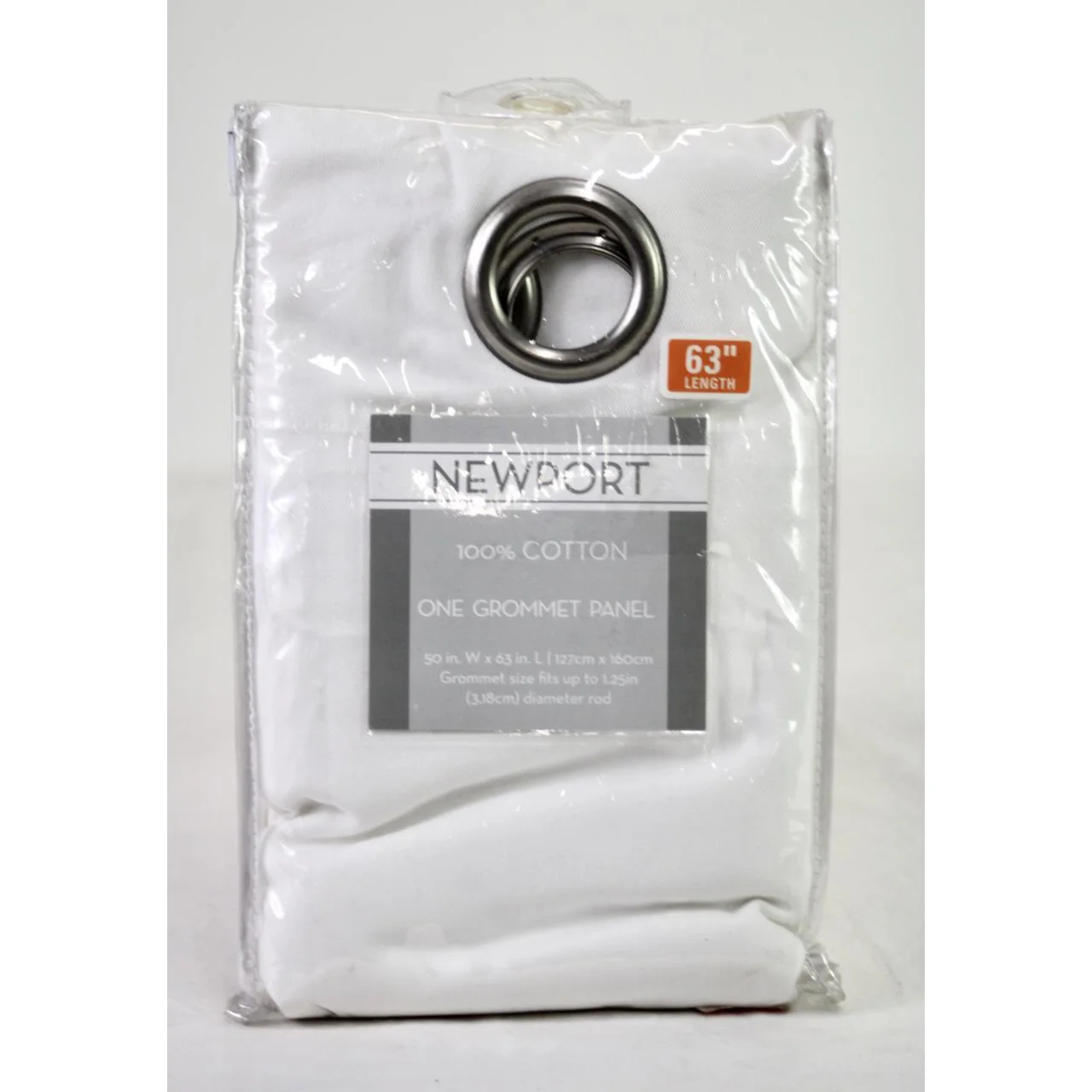 Newport Grommet Window Curtain Panel 100% Cotton  63" White
