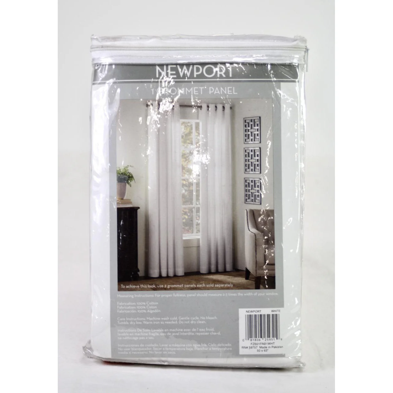 Newport Grommet Window Curtain Panel 100% Cotton  63" White - Image 2