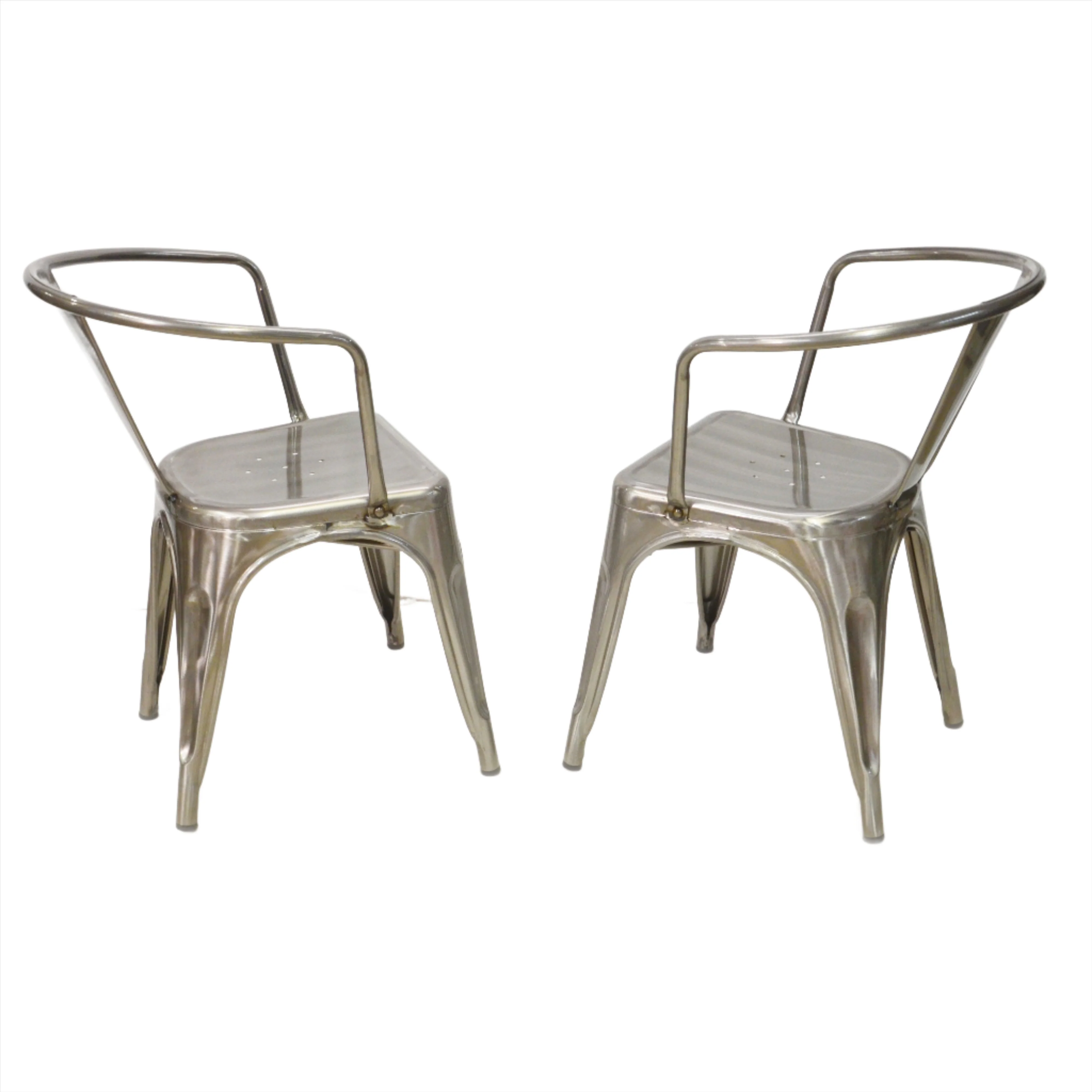 Original Tolix Chair Collection Dining Chairs with Side Arms - Polished Silver Gloss - Set of 2 - Image 3