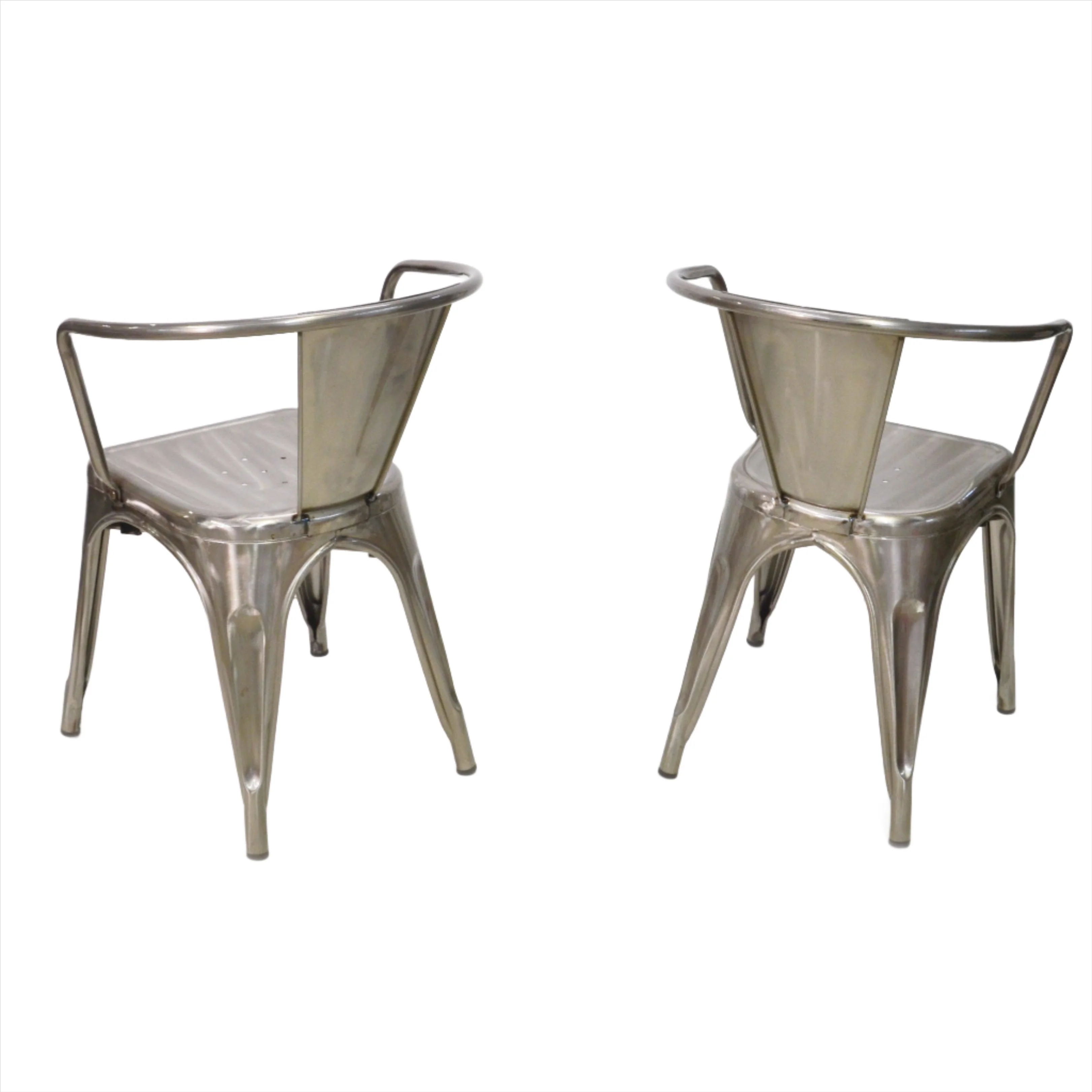 Original Tolix Chair Collection Dining Chairs with Side Arms - Polished Silver Gloss - Set of 2 - Image 4