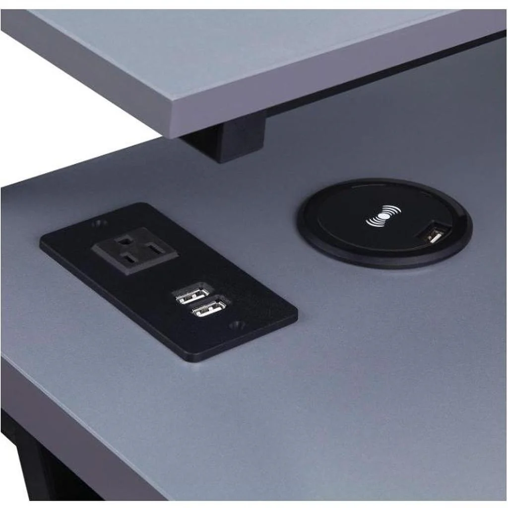 OSP Home Furnishings - Checkpoint Battlestation L shaped Gaming Desk with RGB LED Lights - Black - Image 3