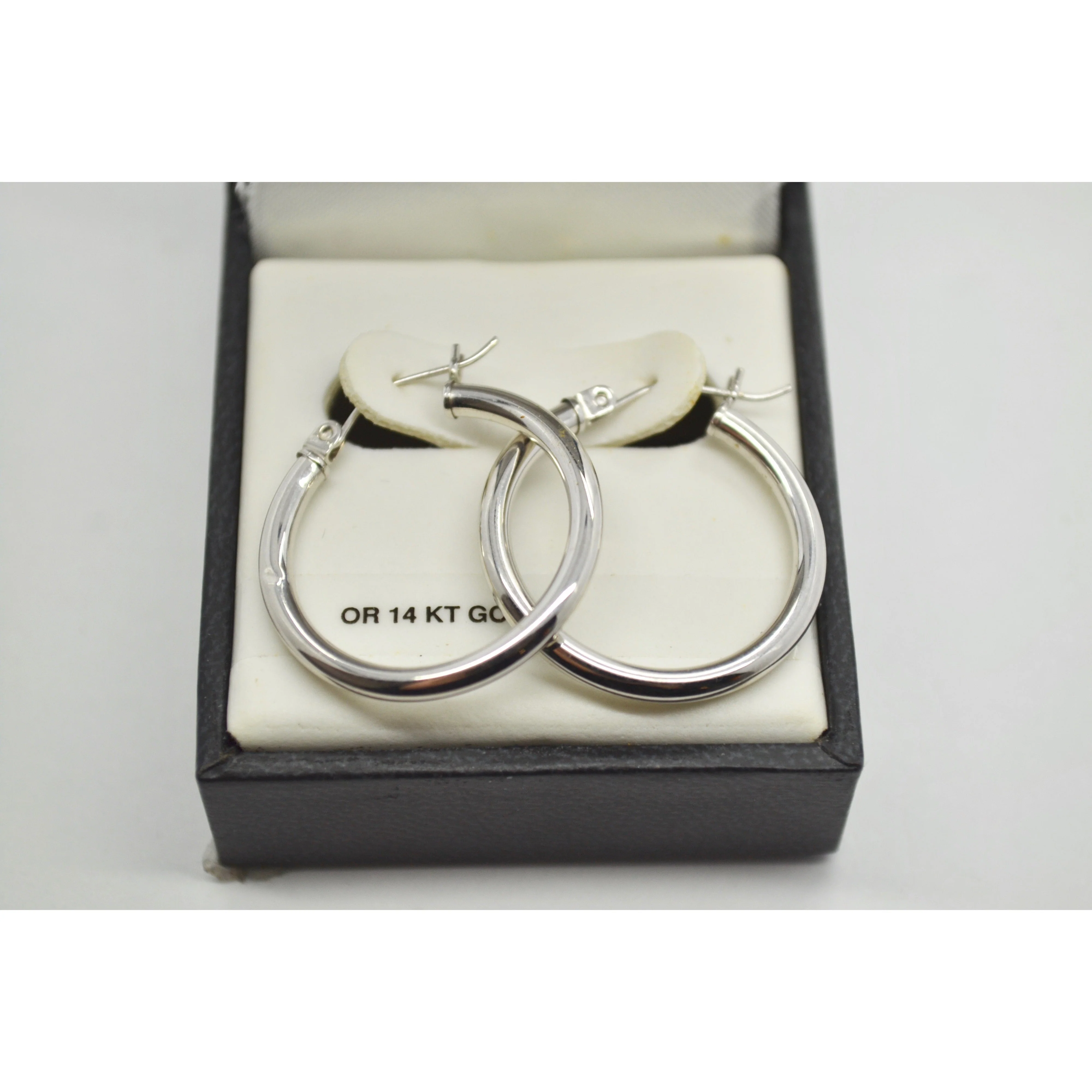 Polished Tube Hoop Earrings 14k White Gold - Image 3