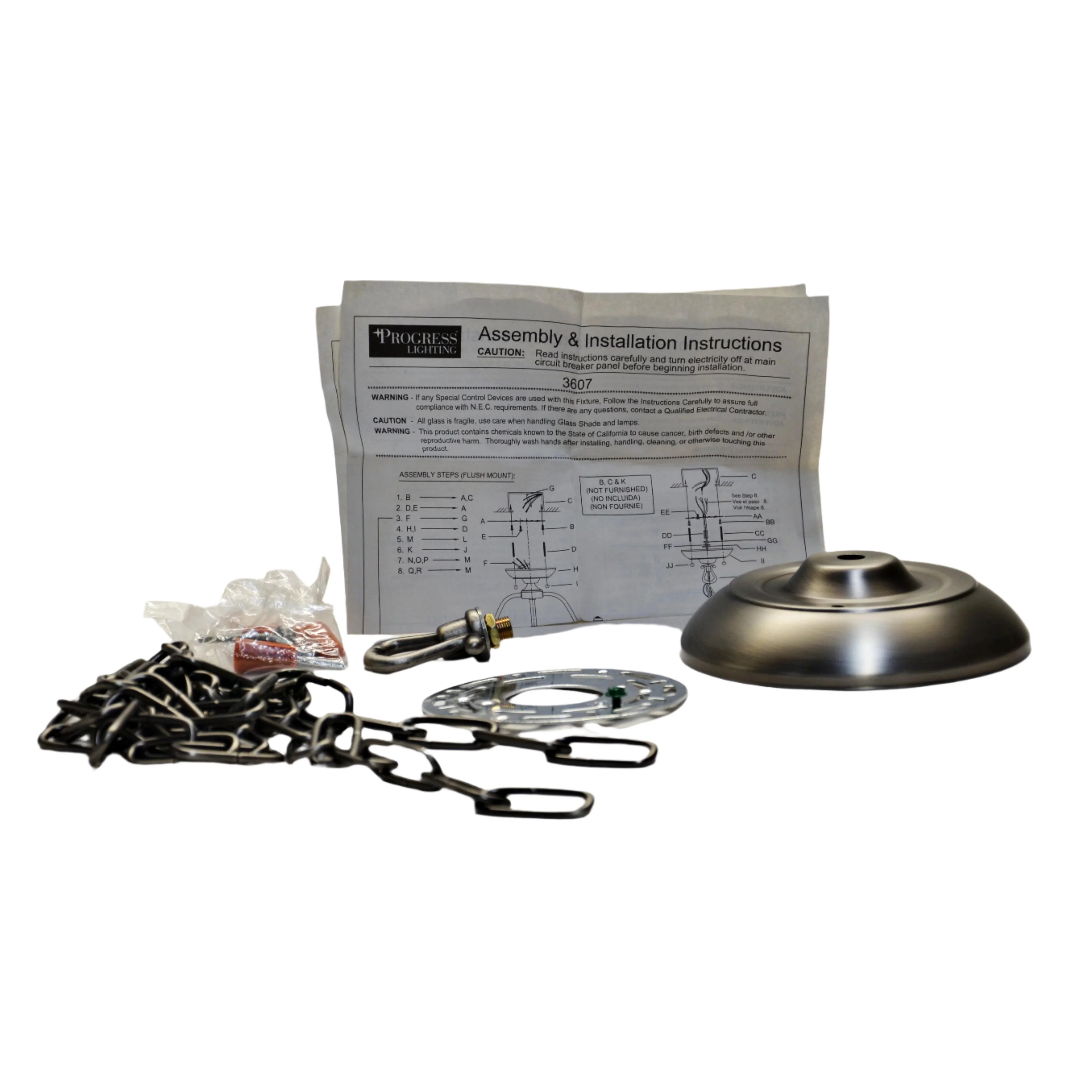 Progress Lighting Semi-Flush Light with Etched Glass Antique Nickel - Image 4