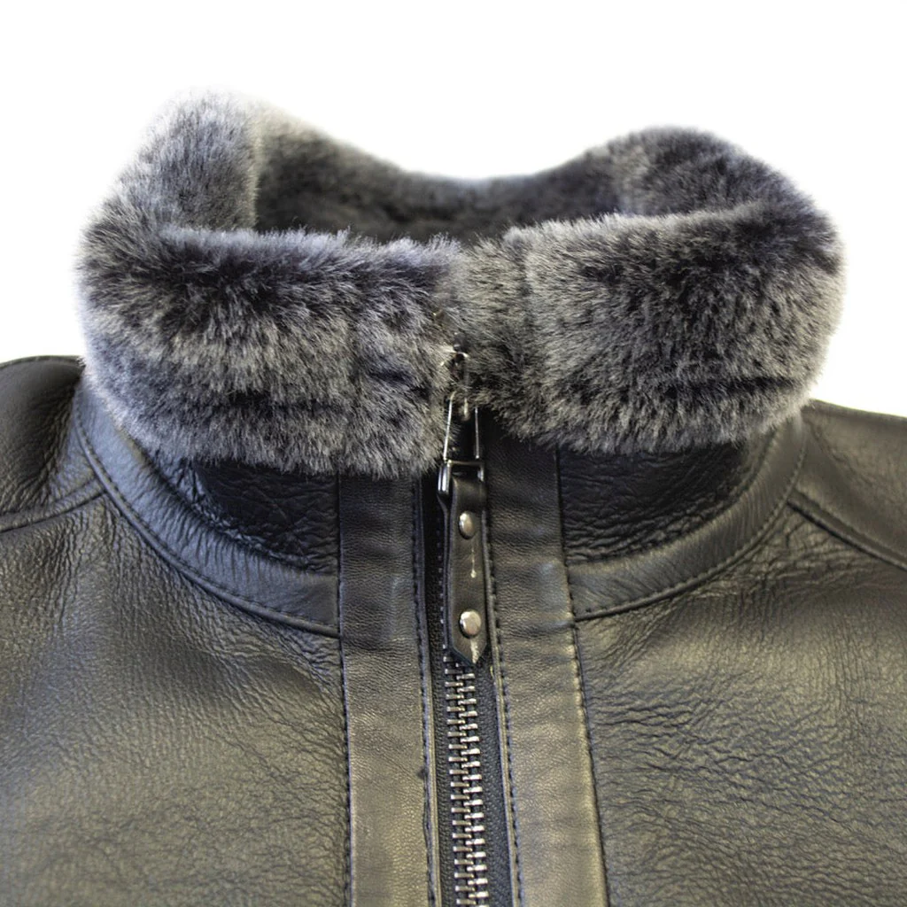 Ricardo B.H. Moto Sheepskin Bomber Jacket Black Medium - Image 5