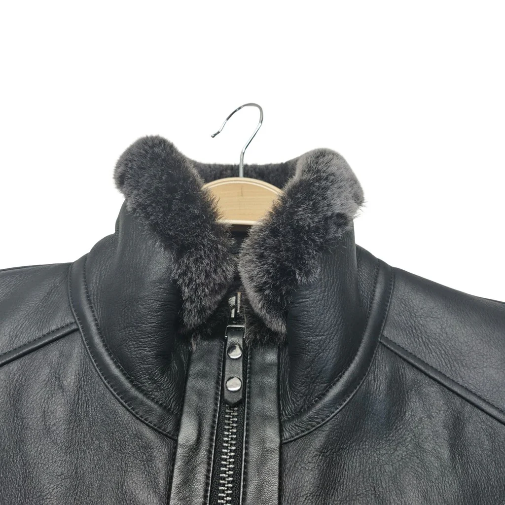Ricardo B.H. Moto Sheepskin Bomber Jacket Black Medium - Image 9
