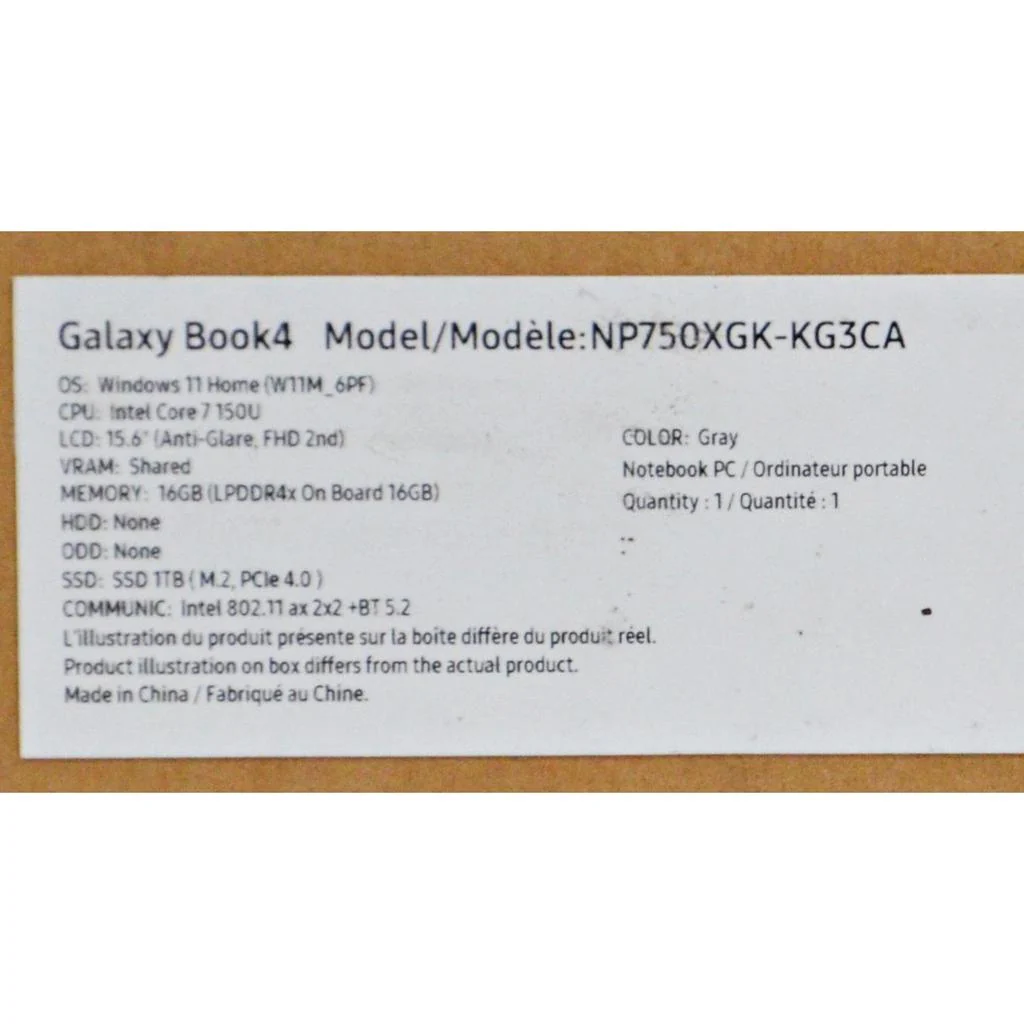 Samsung Galaxy Book4 Laptop Model Np750XGK-KG3CA  Gray - Image 9