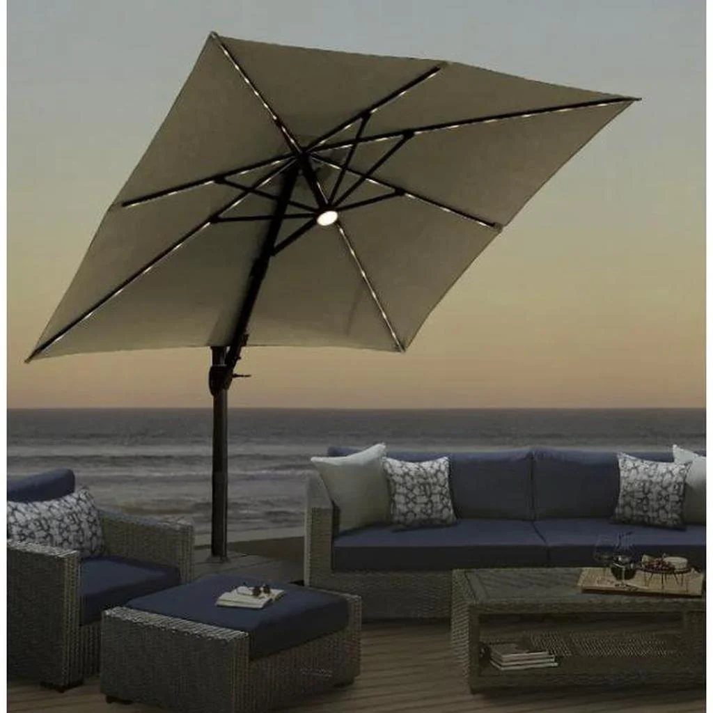 Seasons Sentry 10' LED Solar Square Cantilever Umbrella ( Tan color)