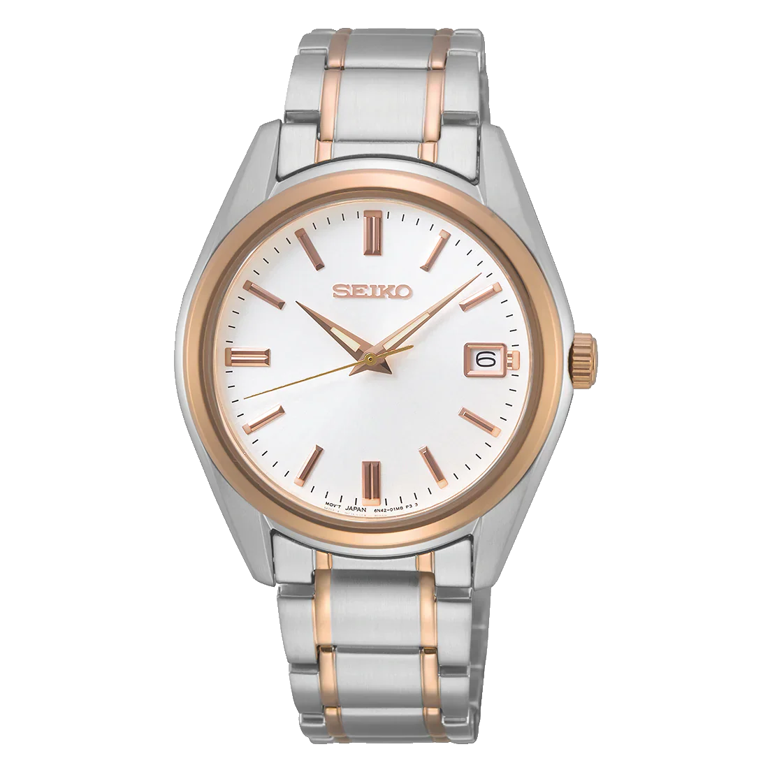 Seiko SUR322 Quartz Men's Watch, Silver & Rose Gold