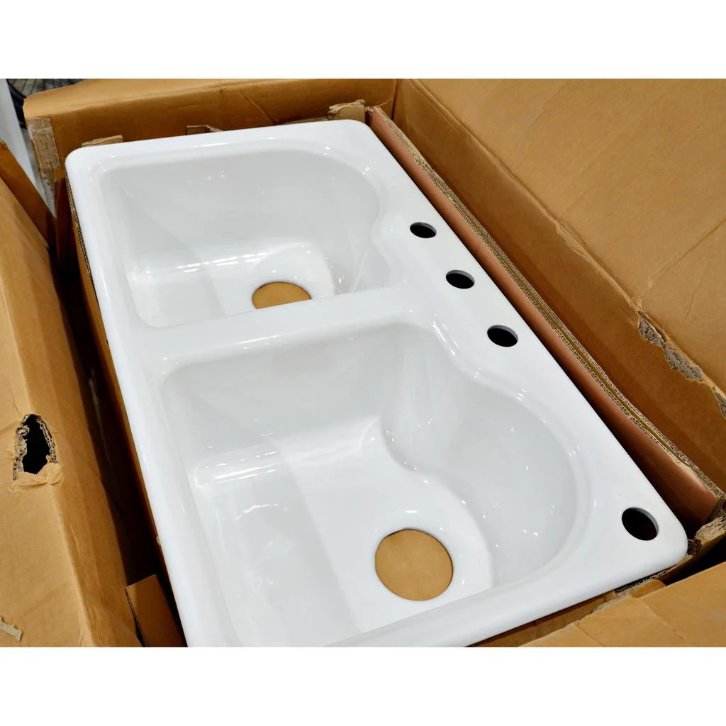 Signature Hardware Twenlow 32" Double-Bowl Cast Iron Drop-In Sink BS470-4 - Image 4