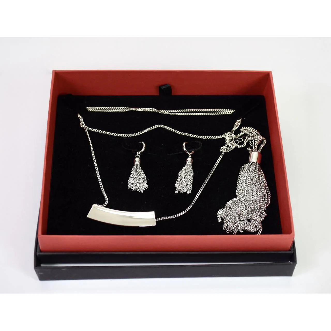 Silvertone Double Necklace & Earring Set - Image 3