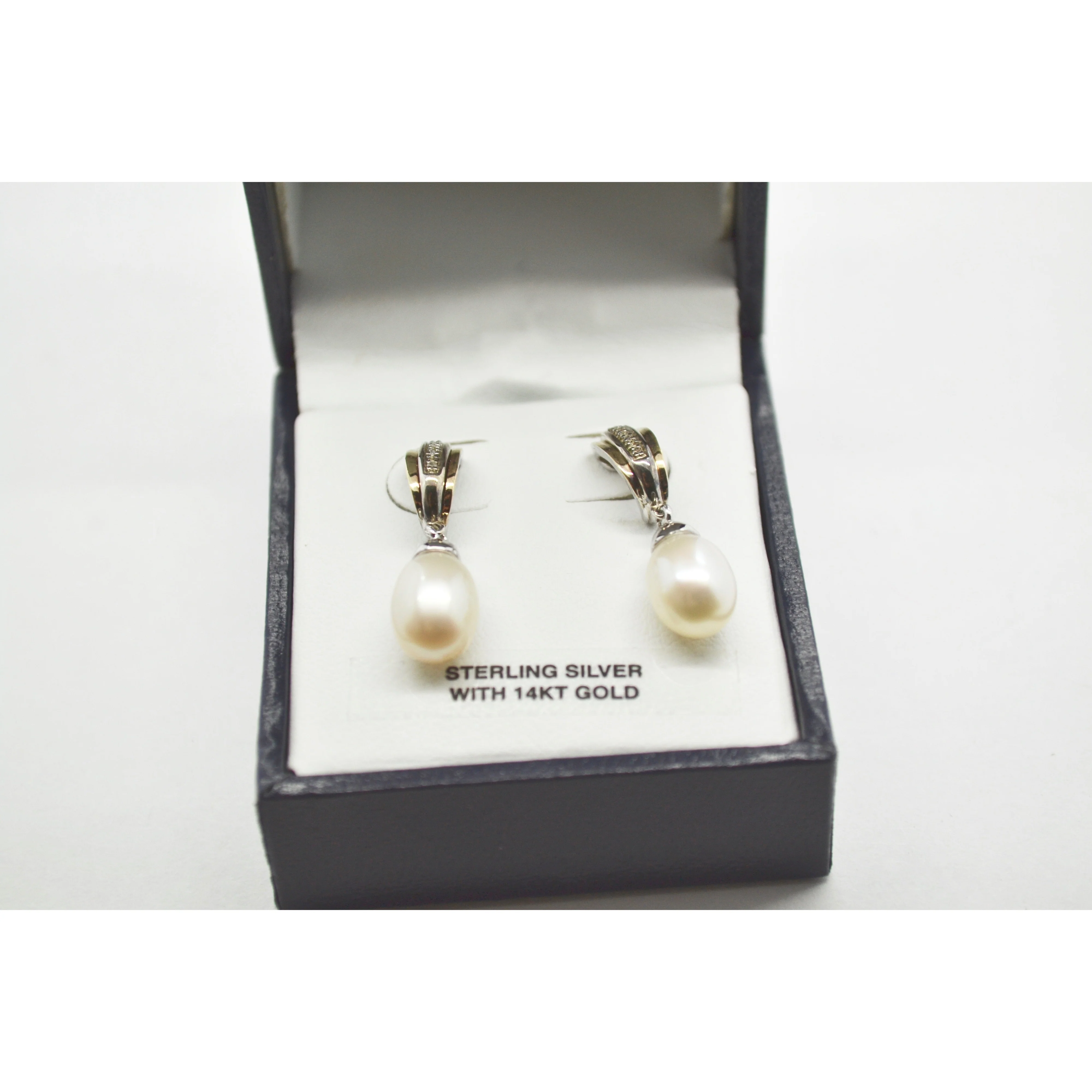 Sterling Silver Earrings 14K Gold, Diamond And Half Drill Pearl - Image 4