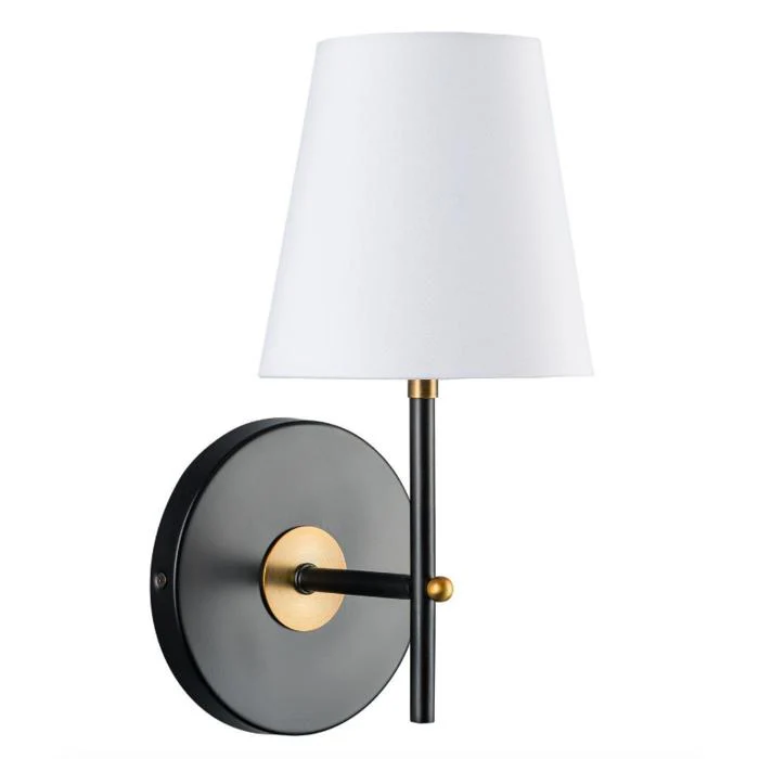 Tamb Sconce One-light Fixture White Fabric Shade - Black w/ Antique Brass