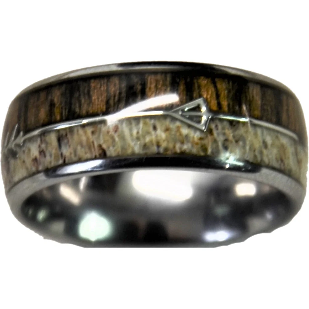 Three Keys Tungsten Ring with Wood Two Arrows Inlay 8 - Image 3