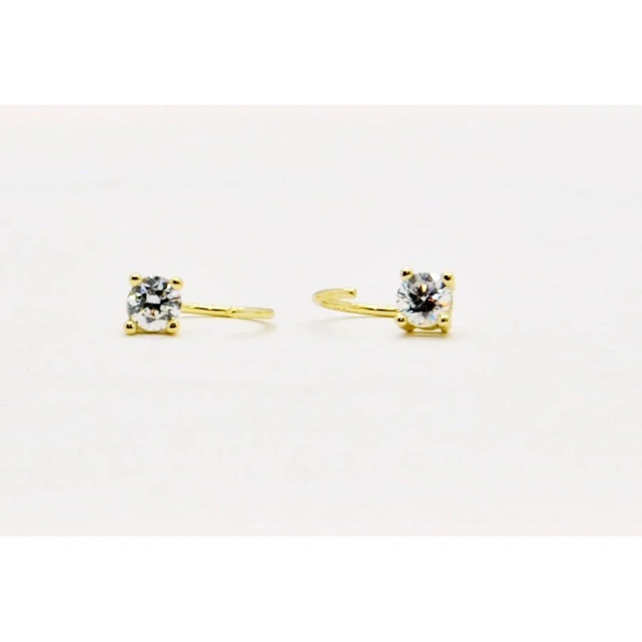 Bling Jewelry Tiny Minimalist Mini CZ Solitaire Threader Cartilage Stud Earrings - Image 2
