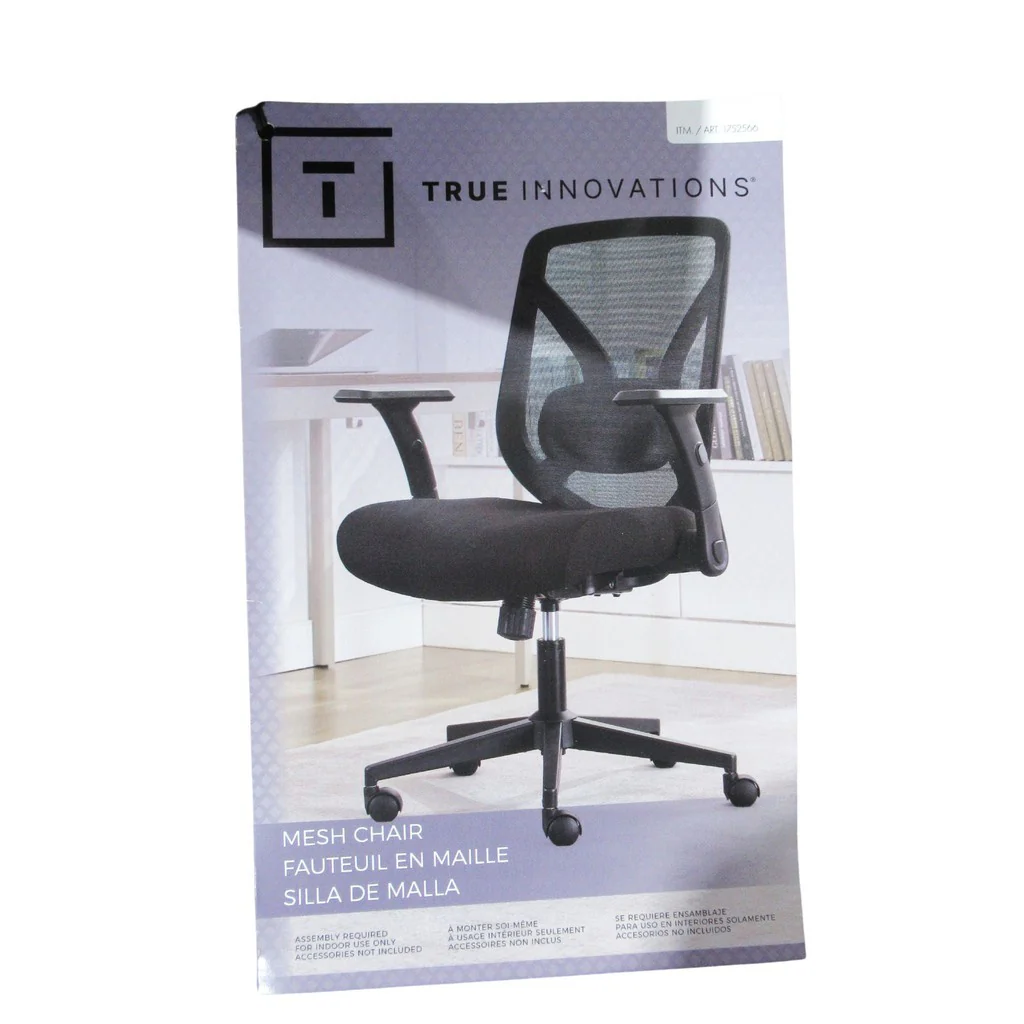 True Innovations Black Mesh Chair with Flip Back Arms - Image 5