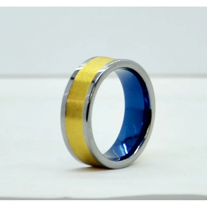 Tungsten Unisex Wedding Band 8mm Blue Size 10.5 - Image 2