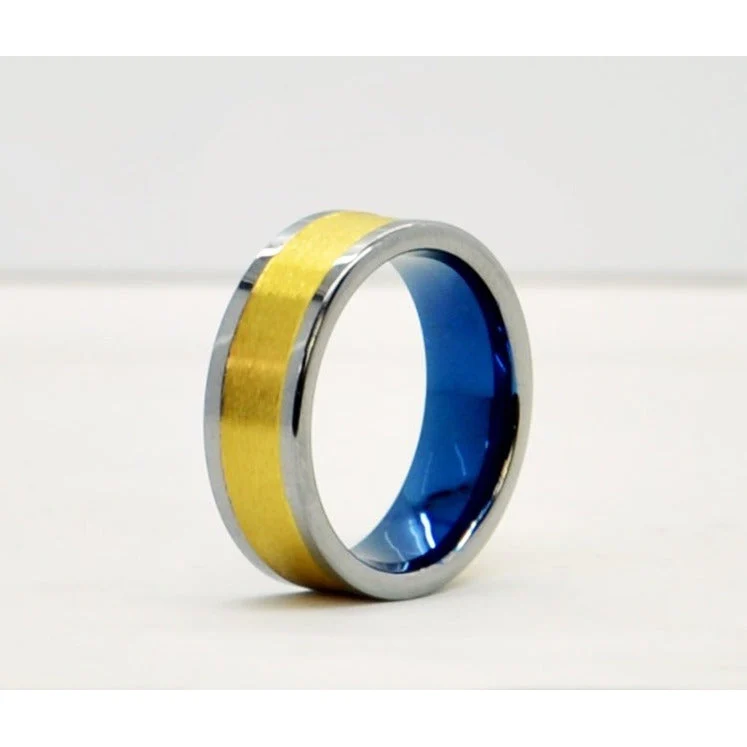 Tungsten Unisex Wedding Band 8mm Blue Size 10.5 - Image 3