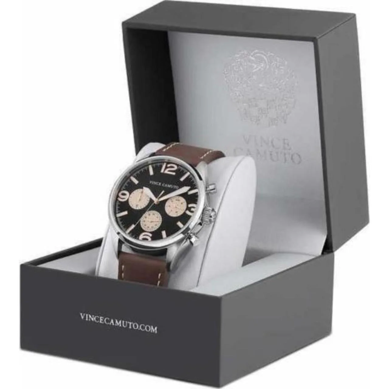Vince Camuto Mens Watch - Black Dial - Brown Leather Strap - Image 2