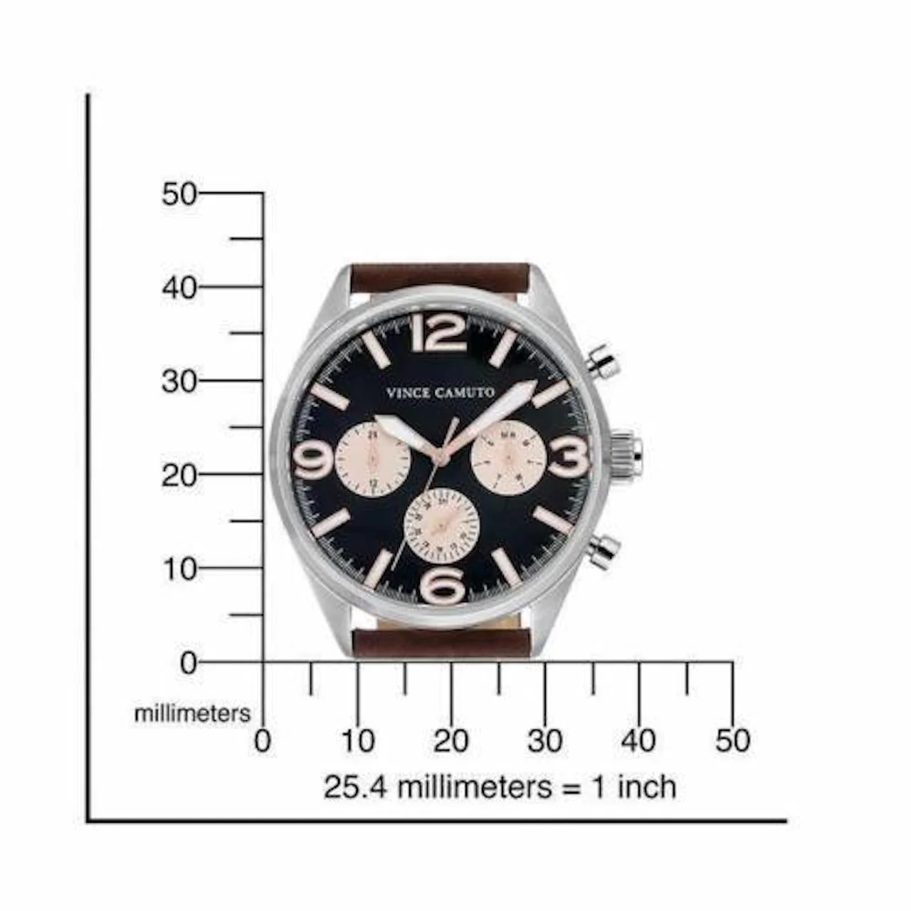 Vince Camuto Mens Watch - Black Dial - Brown Leather Strap - Image 5